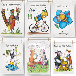 Funny animal art tea-towels