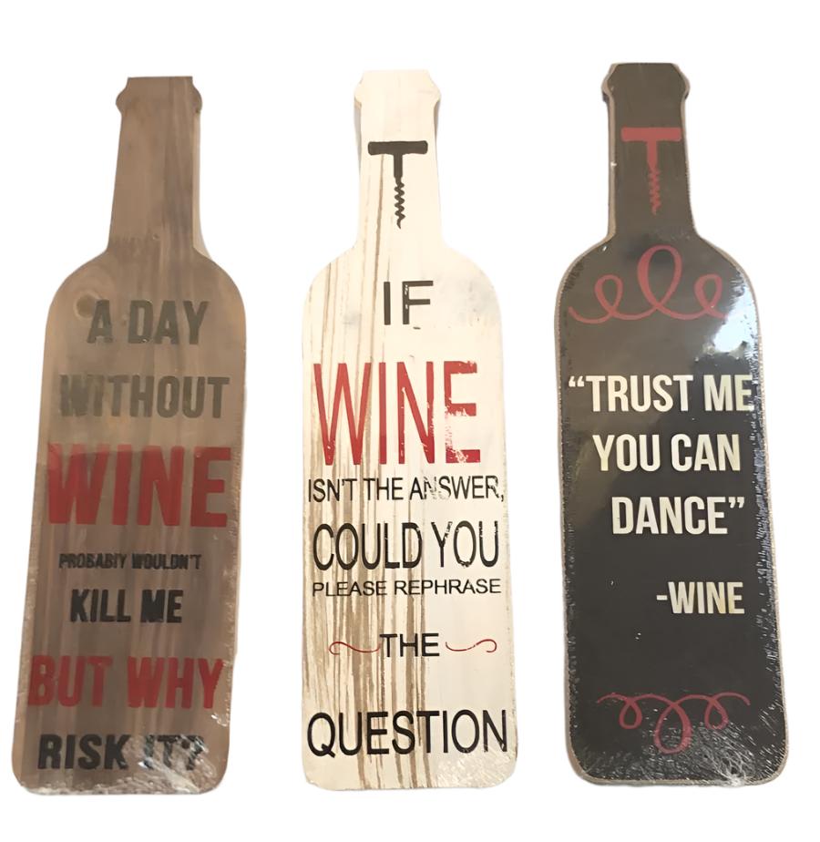 Wooden wine bottle signs - choice of various slogans