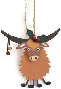 Shoeless joe Christmas Decoration - Highland Coo with Holly Hanger