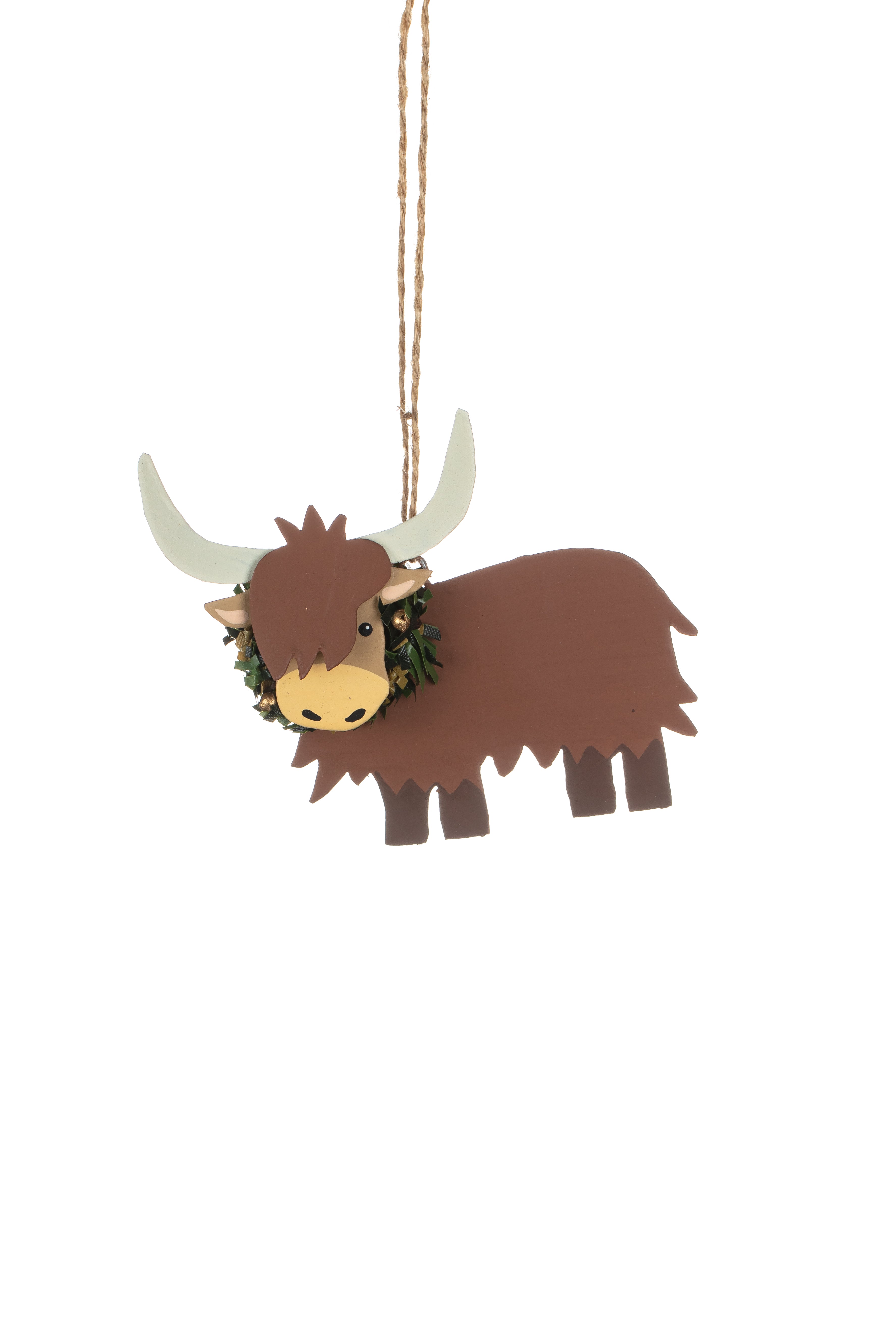 Shoeless joe Christmas Decoration - Highland Coo with neck wreath hanger