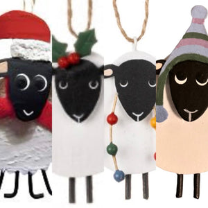 Shoeless joe Christmas Decoration - Handmade Sheep Hanger - Choice of 4