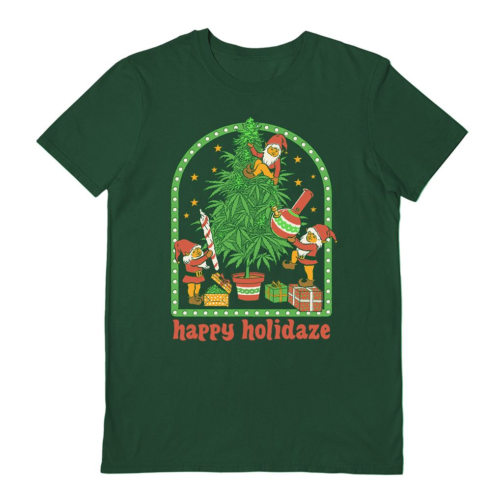 Steven Rhodes Official Cotton T Shirt - Happy Holidaze Christmas Cannabis