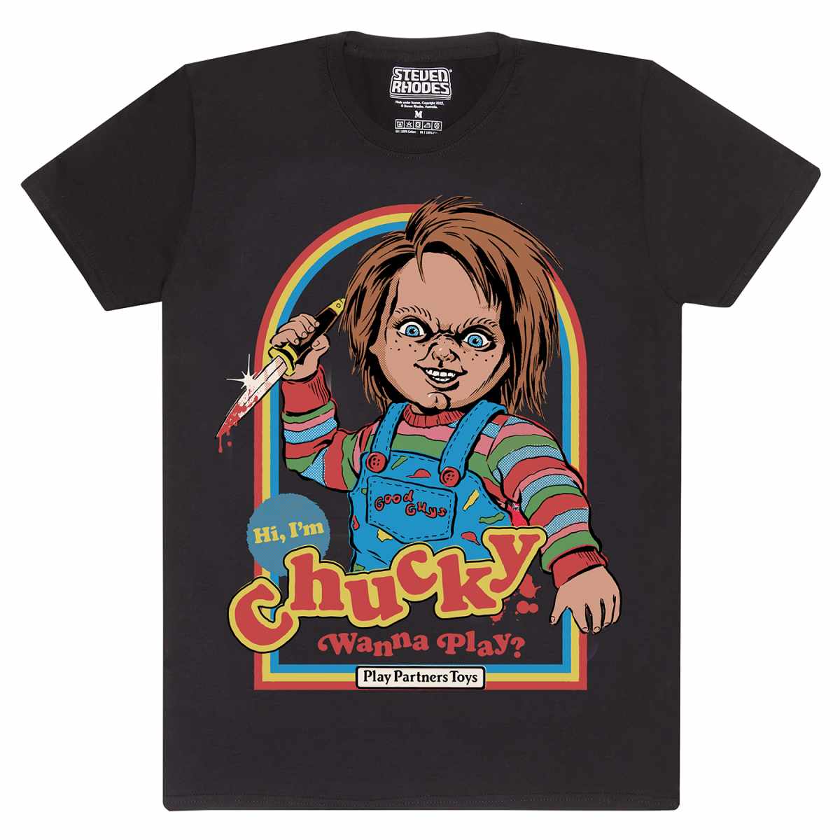 Steven Rhodes Official Cotton T Shirt - Chucky - Wanna Play Halloween