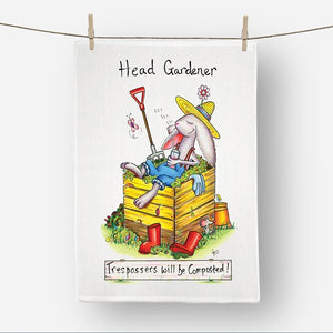 Gardening rabbit funny tea towel