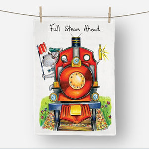 Funny Train with dog tea towel