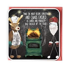 Funny Sweary Christmas card Santa cooking